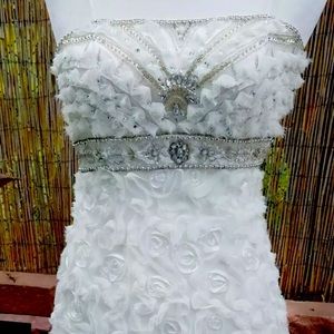 Sue Wong White Gem Embellished Mini Dress